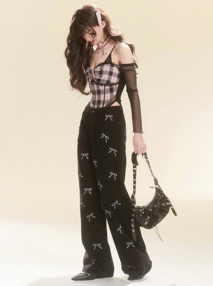 Black Bow Wide-Leg Pants