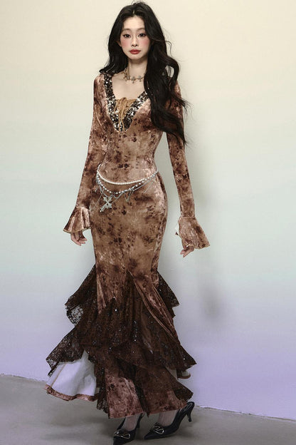 Deep V Mermaid Lace Dress