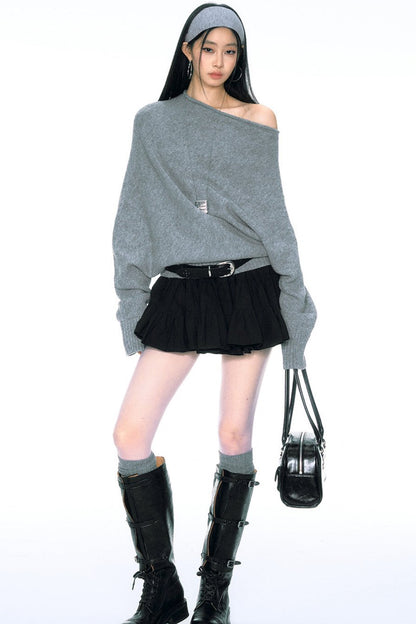 Slanted Shoulder Loose Sweater