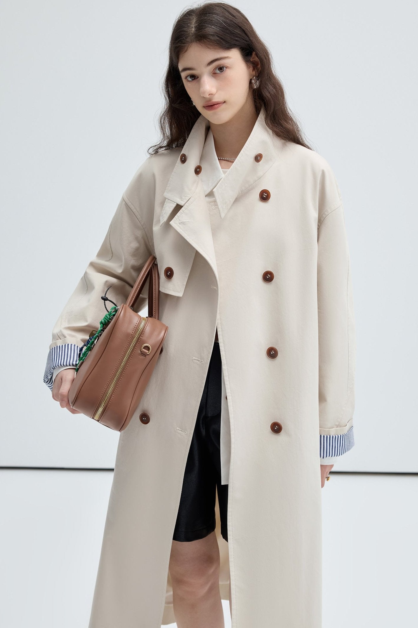 [lyocell + cotton] VEGA CHANG TRENCH COAT WOMEN'S MIDI LENGTH FALL 2024 STAND COLLAR COMMUTER JACKET