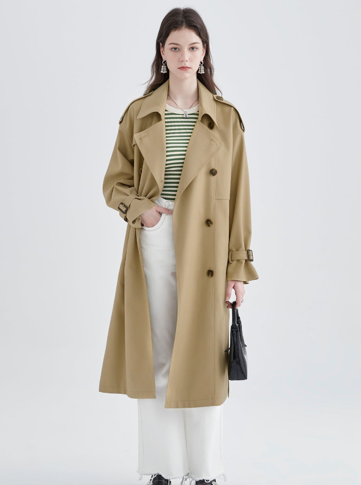 Mid-Length Lace-Up Trench Coat