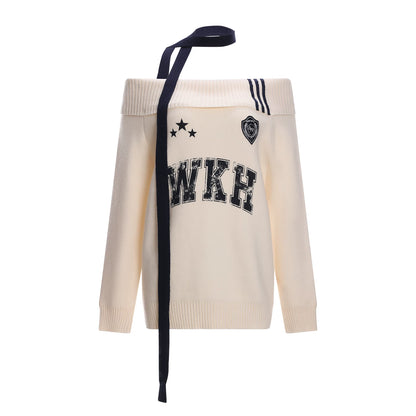 Letter Knit One-Shoulder Sweater