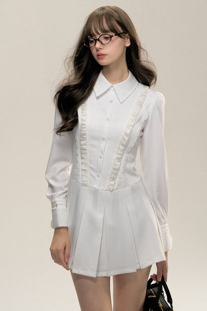 College Pleated Shirt Dress