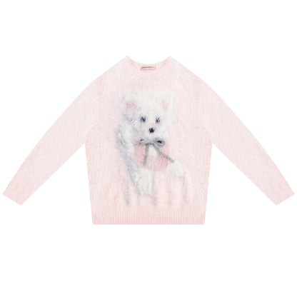 Plush Dog Print Pink Knit Top