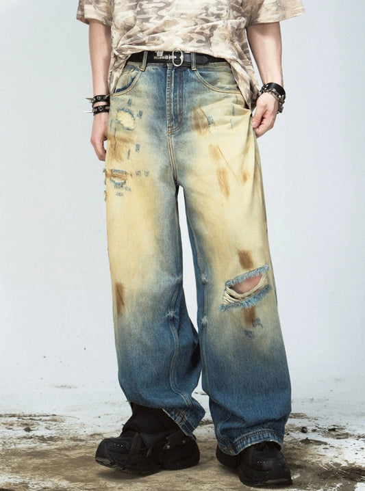 Yellow Mud Dyed Distressed Pants