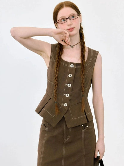 Rococo U-Neck Cinched Waist Vest Top