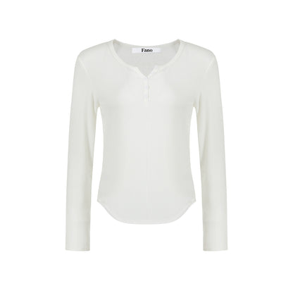 Button-Embellished Crew Neck Top