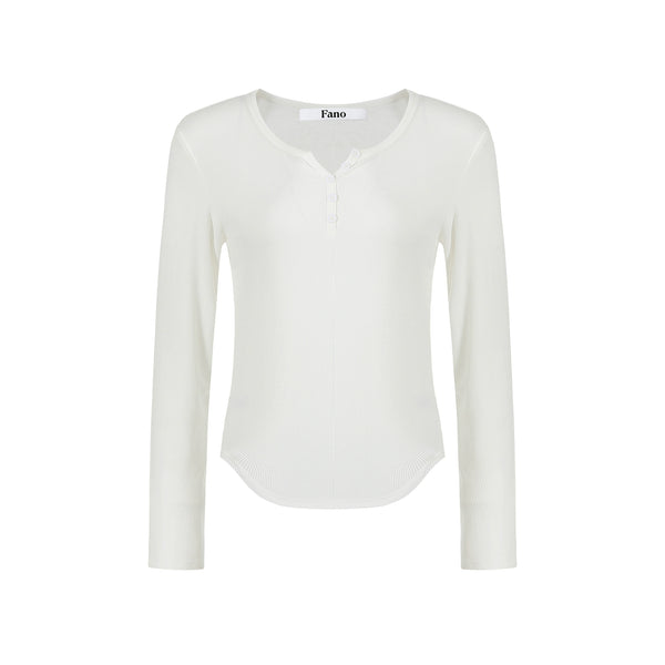 Button-Embellished Crew Neck Top