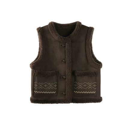 Retro Suede Embroidered Wool Jacket