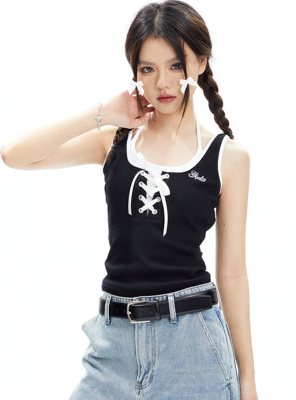 Vintage Strap Tank Top Two Piece Set