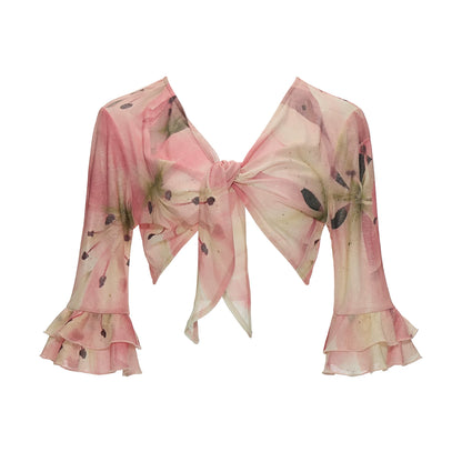 Lace-Trimmed Floral Cardigan Set-Up