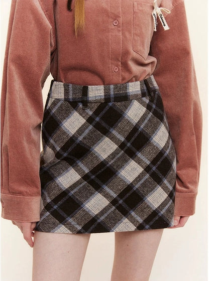 Retro Plaid Tweed A-Line Versatile Tweed Skirt