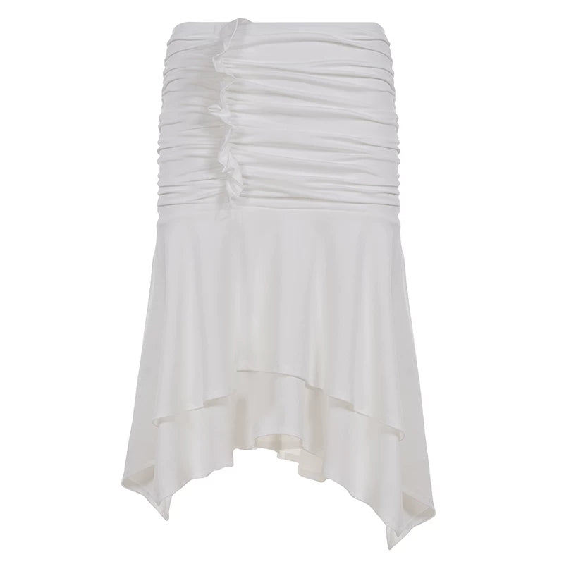 White Pleated Asymmetrical Skirt