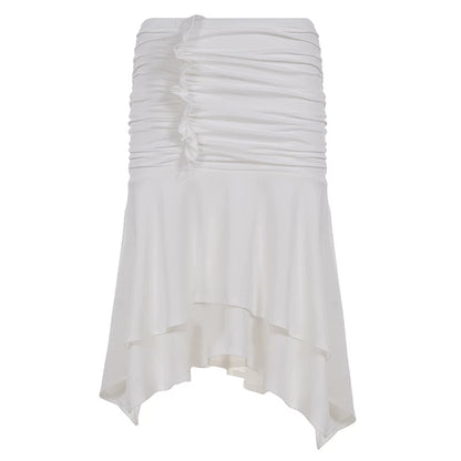 White Pleated Asymmetrical Skirt
