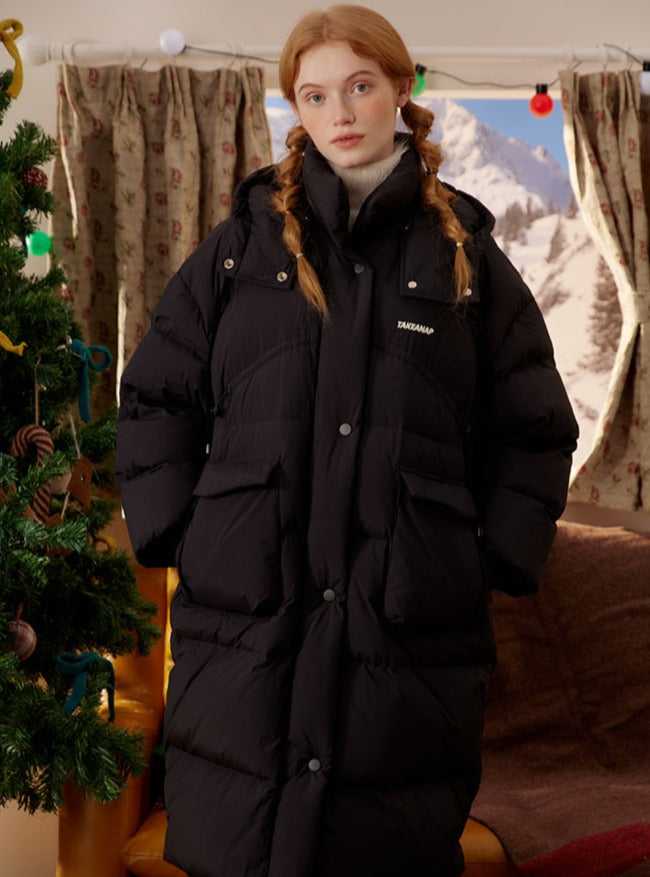 HOODED LOOSE LONG DUCK DOWN JACKET