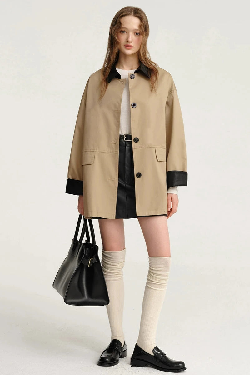 Patchwork Collar Lyocell Trench Coat