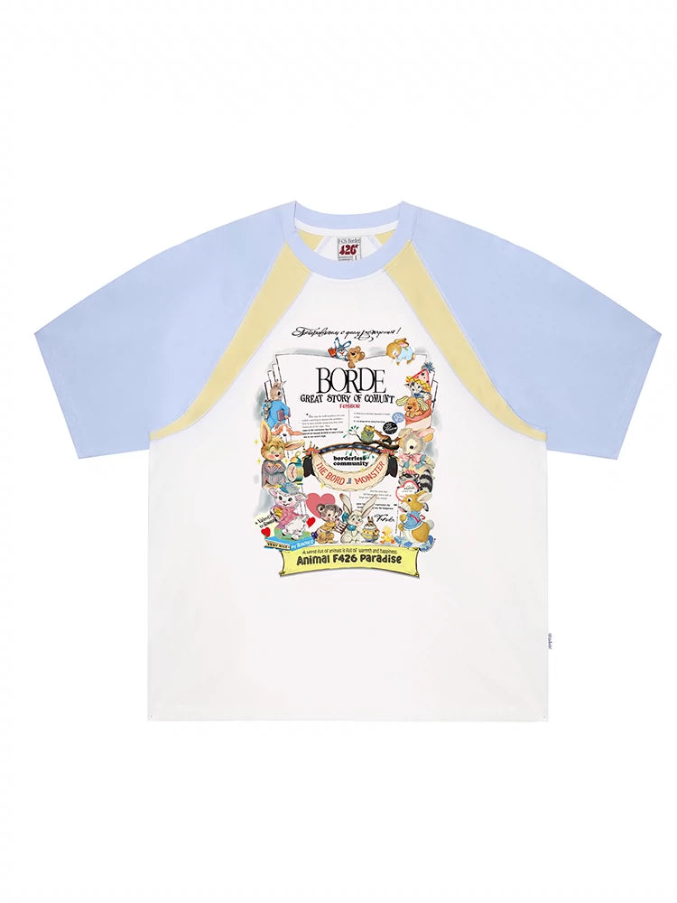 T-Shirt mit Cartoon-Druck und Nähten