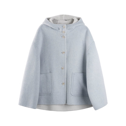 Oxygen Blue Wool Hooded Coat