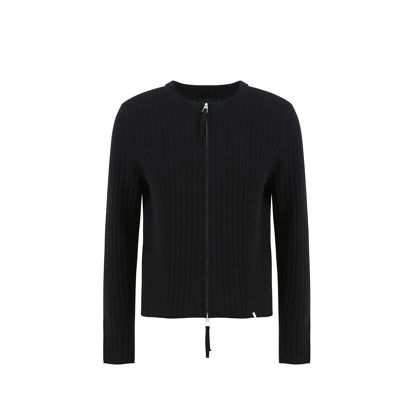 Rolled Edge Double Zipper Knit Cardigan