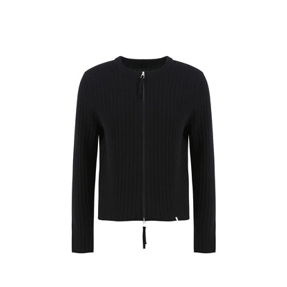 Rolled Edge Double Zipper Knit Cardigan