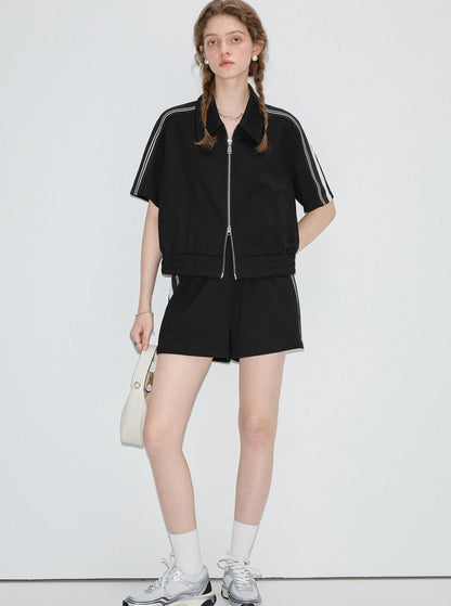 Athleisure Style Jacket With Shorts 2-Piece Set-Up