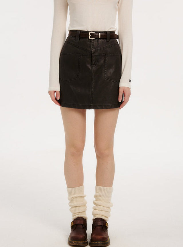 A-LINE PU LEATHER SKIRT