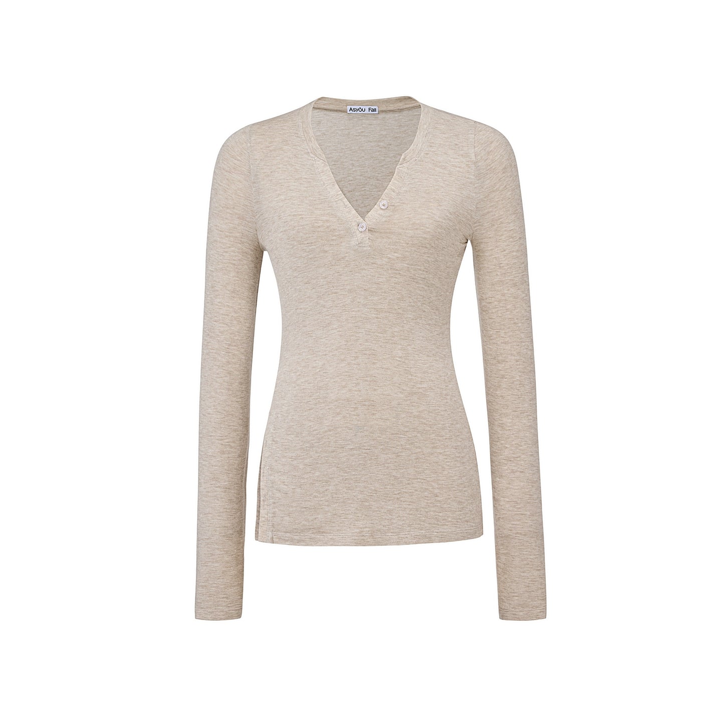 V-Neck High Slit Long Sleeve Slim Top