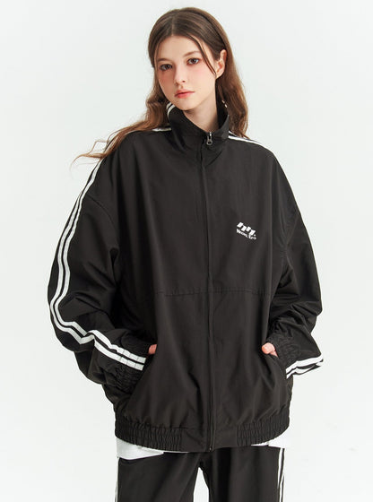 Stand up collar striped track jacket