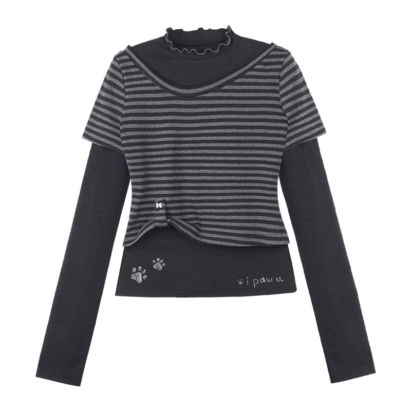 Black Gray Striped Fake Two T-Shirt