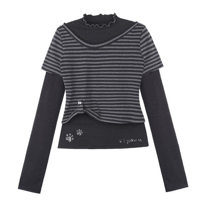 Black Gray Striped Fake Two T-Shirt