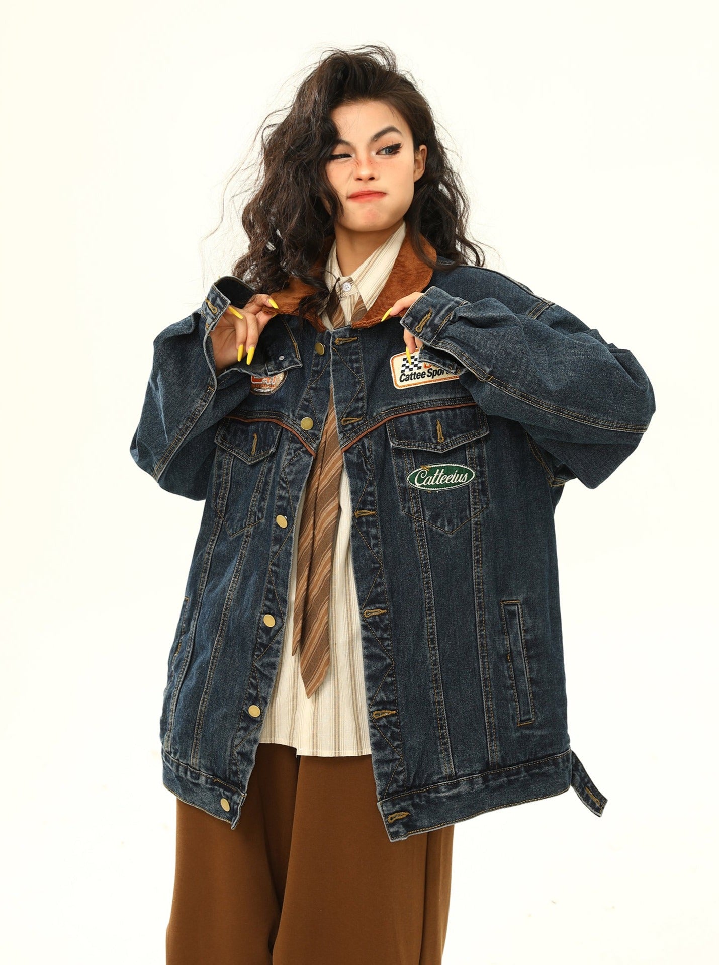 American retro denim blue coat