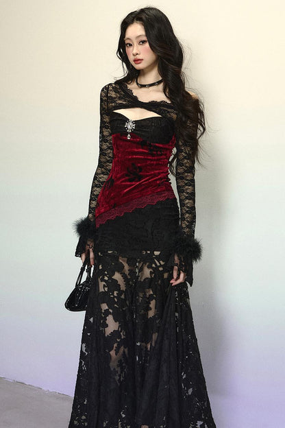 Off-Shoulder Lace Mermaid Dress