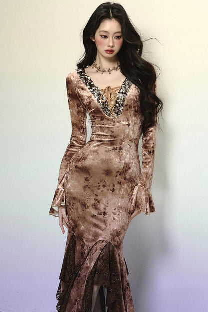 Deep V Mermaid Lace Dress