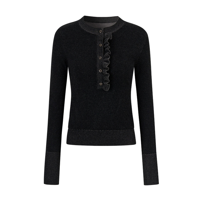 Flutter Crew Neck Knit Top