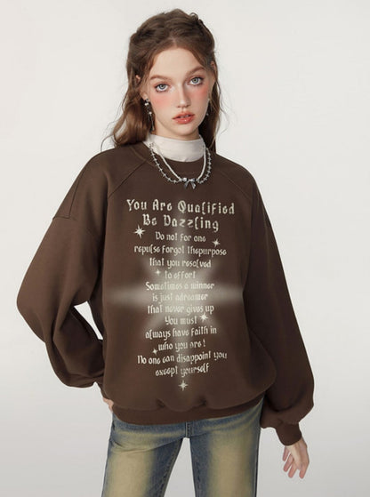 Retro star letter oversize round neck tops