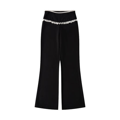 Chic Black Lace-Trimmed Wide Leg Pants