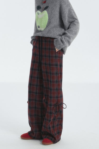 체크 드로스트링 보우 바지 