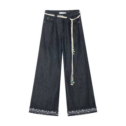 Embroidered Straight-Leg Pants