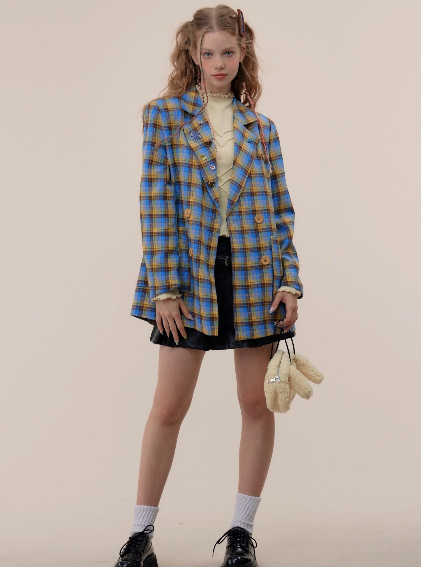 American vintage plaid casual blazer