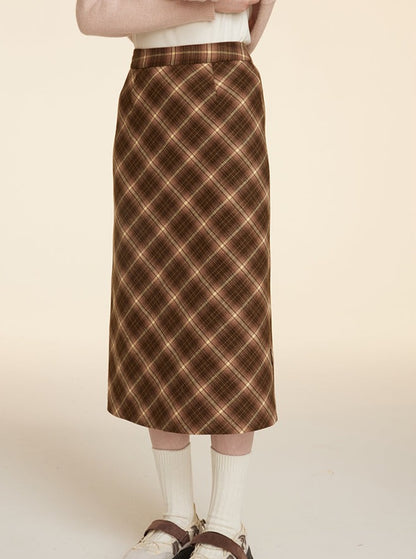 Slit Design Retro Versatile Plaid Skirt