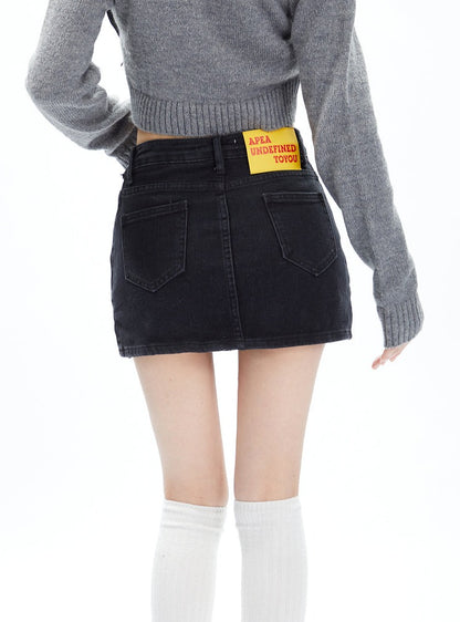 Vintage Denim Side Zipper Wrap Hip Skirt