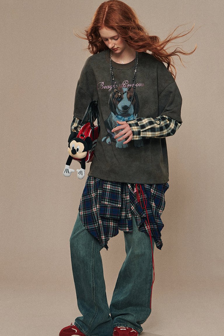 Lazy Style Patchwork Plaid T-Shirt