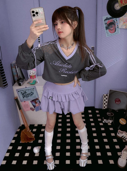 SagiDolls Teenage Fighting Spirit Jennie grau Jersey Blokette Sweet Cool College Sport Crop Top