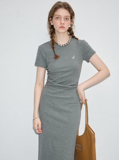 Cinched Waist Slim Round Neck Dress