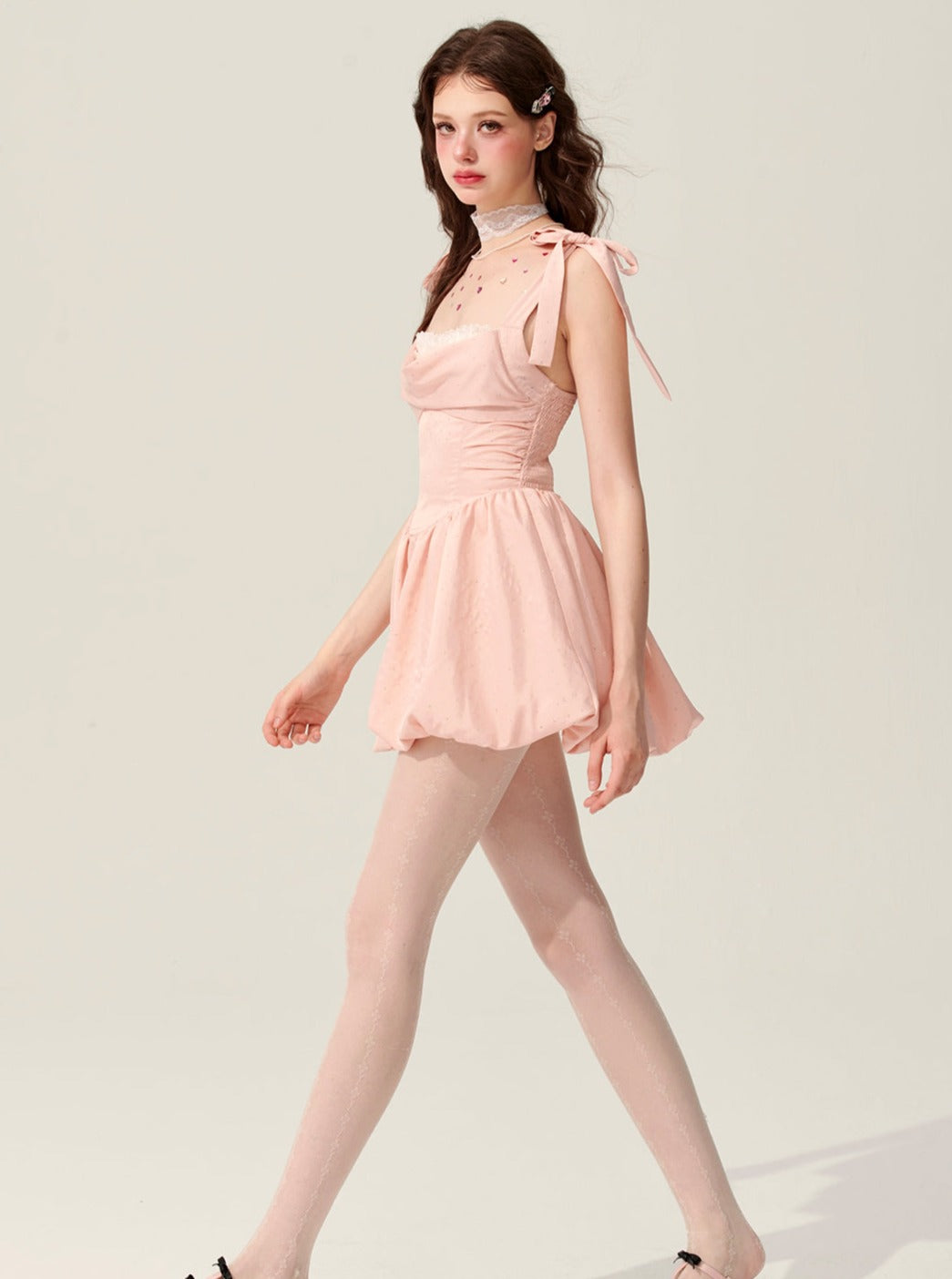 Weniger Auge Toffee besondere rosa Tupfen Kleid Frauen Sommer Design Sinn Sommerkleid Französisch süßen Tutu-Rock