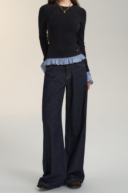 Pressed Pleat Dark Jeans