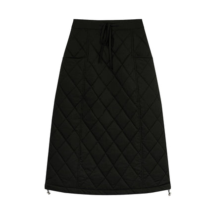 mellow black stitching quilted cotton skirt