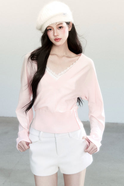 Lazy V-Neck Knit Top