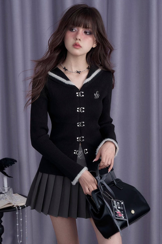 SagiDolls Girl Fighting Spirit Sweet Cool Girl Dark Sailor Kragen Imitation Mink Slim Sweater Age-Reducing Versatile Winter