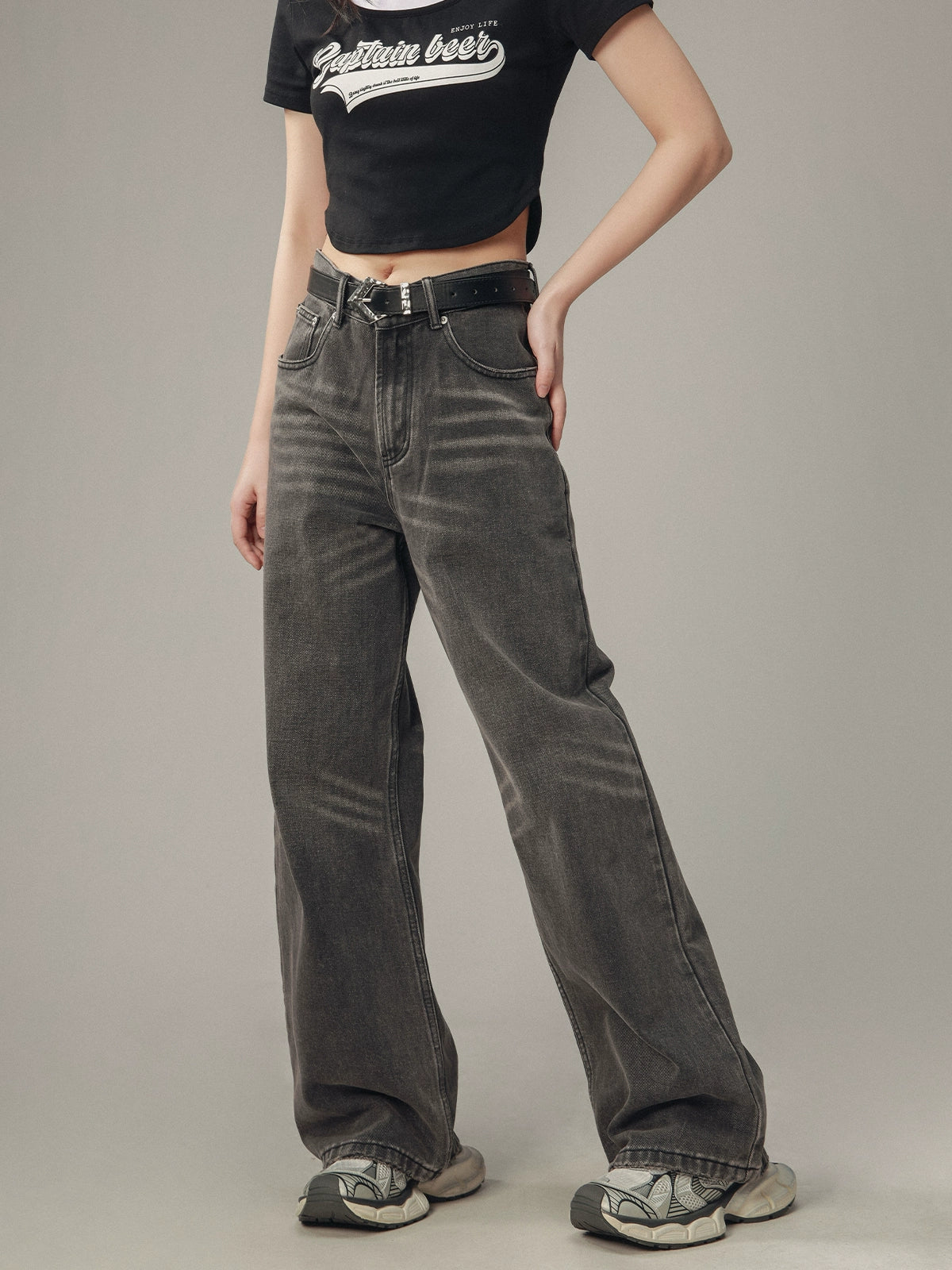 Whisker Distressed Track Denim Pants